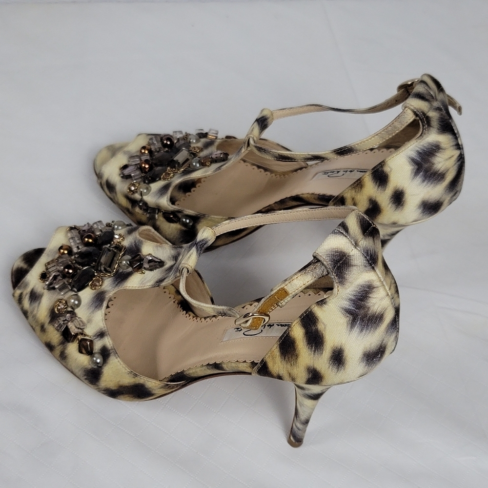 Oscar De La Renta Crystal Embellished Animal Print Platform Sandals 40 - Picture 9 of 14